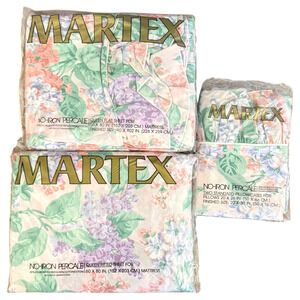 NEW 4pc Martex QUEEN Sheet Set Fresh Lilac Ruffled Floral Pillowcases HTF Sealed